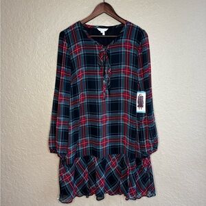 Draper James Plaid Long Sleeve Dress - Red and Blue